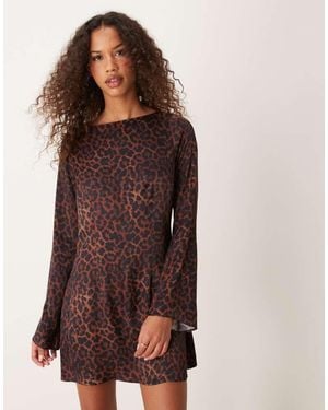 ASOS Satin Angel Sleeve Mini Dress - Brown
