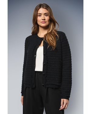 Wallis Ottoman Sparkle Fringe Stitch Jacket - Black