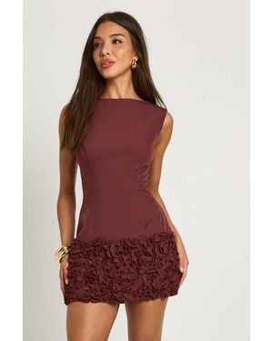 Boohoo 3D Floral Drop Hem Mini Dress - Red