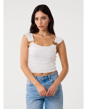 Pink Vanilla Buckle Front Crop Top - White