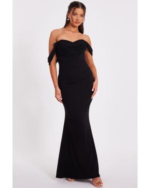 Quiz Petite Chiffon Bardot Maxi Dress - Blue