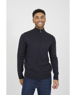 Brave Soul Quarter Zip Funnel Neck Jumper - Blue