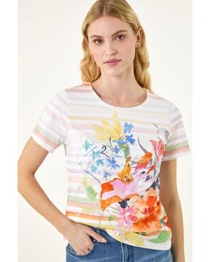 Roman Floral Stripe Top - Pink