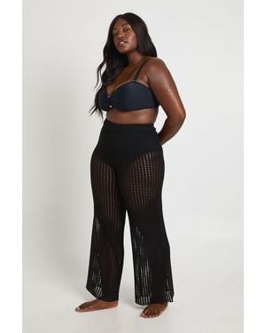 Boohoo Plus Beach Wide Leg Crochet Trouser - Blue