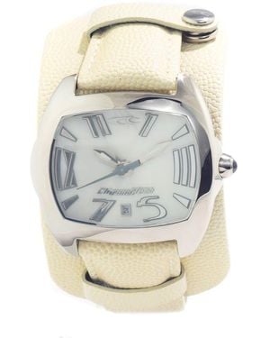 Chronotech Beige Leather Watch - Metallic
