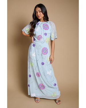 Oasis Petite Angel Sleeve Statement Embellished Maxi Dress - Blue