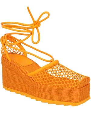 Bottega Veneta Oranje Stretch 90 Wedge Espadrilles