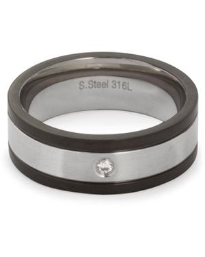 The Jewellery Stockroom Stainless Steel & Cubic Zirconia Ring - Grey