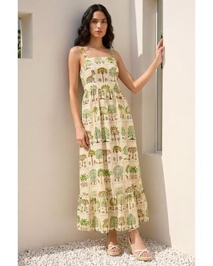Roman Tree Tile Print Strappy Tie Midi Dress - Multicolour