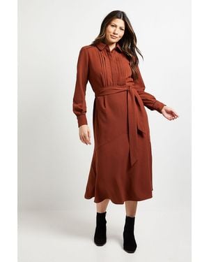 Wallis Pintuck Detail Midi Shirt Dress - Red