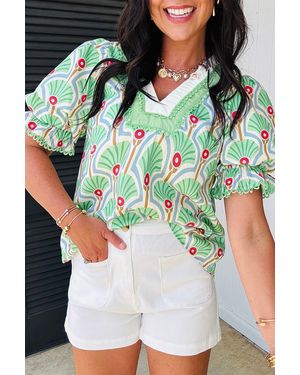 Azura Exchange Bedrukte Ruffle Mouw Blouse - Groen