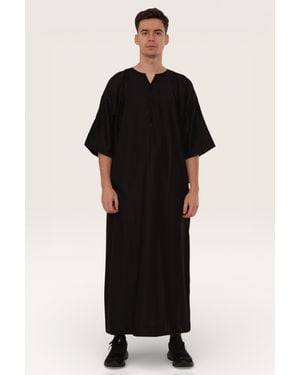 Thobez Ramadan Moroccan Gandoura Thobe Robe Djellaba Eid Jubba- Tt-006 - Black