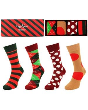 Happy Socks 4-Pack Christmas Cracker Gift Set Cotton - Red