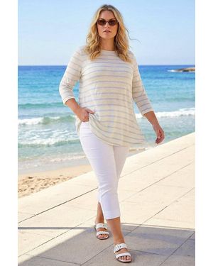Roman Curve Stripe Print Tunic Top - White