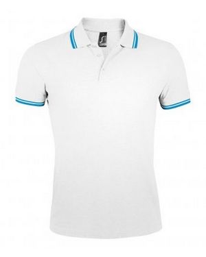 Sol's Pasadena Tipped Short Sleeve Pique Polo Shirt /Aqua) - White