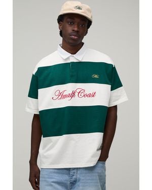 BoohooMAN Oversized Amalfi Striped Rugby Polo - Green