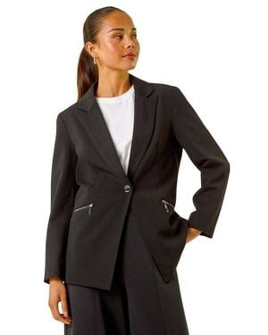 Roman Petite Zip Pocket Stretch Blazer - Black