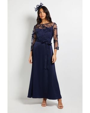Wallis Occasion Satin And Mesh Overlay Maxi Dress - Blue