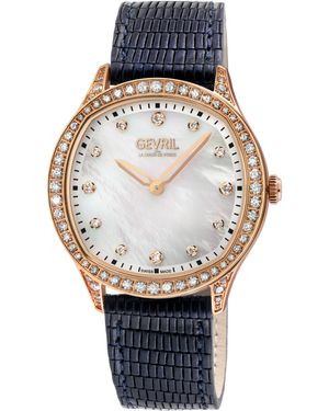 Gevril Morcote Swiss Diamond Mop, Genuine Italian Leather Watch - Black