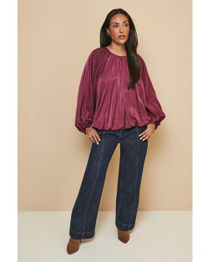 Wallis Petite Gathered Puff Hem Blouse - Pink