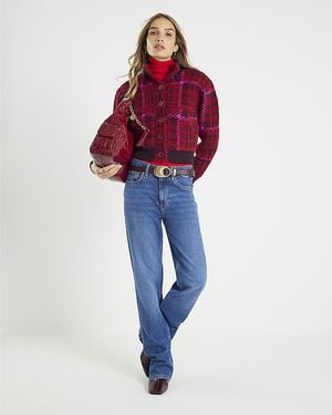 River Island Bomber Jacket Knitted Check - Red