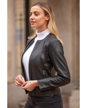 Ashwood Leather 'Corina' Collarless Casual Jacket - Black