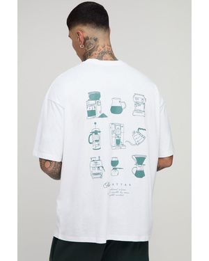BoohooMAN Tall Oversized Script Coffee Printed T-Shirt - White