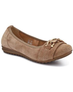 Jones Bootmaker Yvette Leather Wide-Fit Ballet Court Shoes - Brown