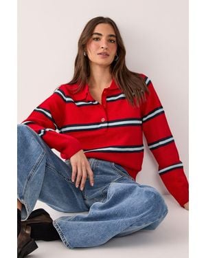 Nasty Gal Single Stripe Knitted Rugby Top - Red