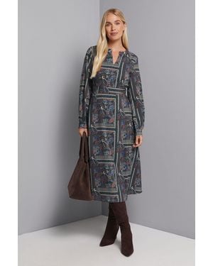 Wallis Petite Paisley Collarless Fit & Flare Midi Dress - Grey