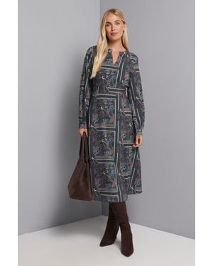 Wallis Petite Paisley Collarless Fit & Flare Midi Dress - Grey