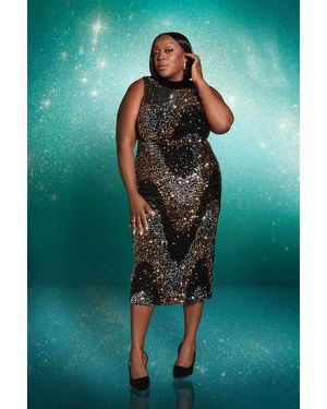 Wallis Sequin Velvet High Neck Midi Dress - Green