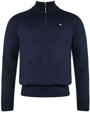 Weekend Offender Long Sleeve Natal Zip Neck Jumper Kwaw2012 Cotton - Blue