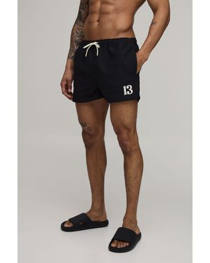 BoohooMAN Embroidered Stripe Super Short Swim - Black