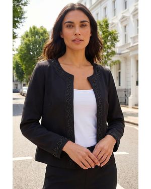Roman Beaded Trim Open Jacket - Black