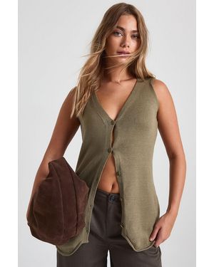 Boohoo Longline Knitted Waistcoat - Brown