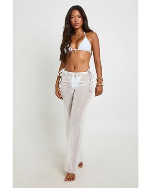 Boohoo Sheer Mesh Wide Leg Beach Trousers - White