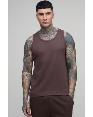BoohooMAN Tall Essential Regular Waffle Vest - Brown