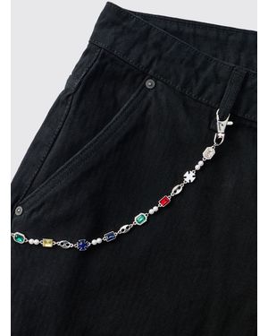 BoohooMAN Gem And Mock Pearl Jean Chain - Black