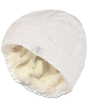Heat Holders Thermal Fleece Lined Cable Knit Winter Hat - White