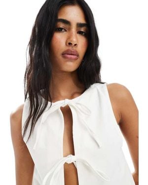 Miss Selfridge Tie Front Denim Waistcoat - White