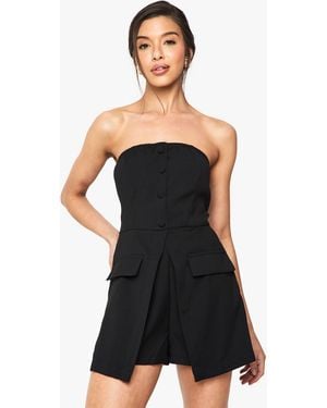 Boohoo Bandeau Button Detail Romper - Black