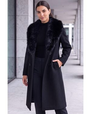 Roman Faux Fur Trim Tailored Coat - Blue