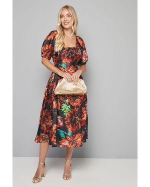 Wallis Petite Floral Puff Sleeve Midi Dress - Black