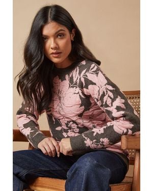 Oasis Floral Jacquard Crew Neck Jumper - Multicolour