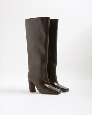 River Island High Leg Boots Chisel Toe Pu - Black