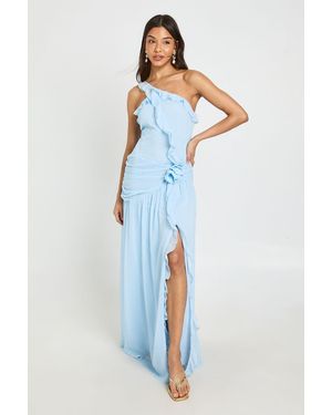 Boohoo Ruffle Detail Maxi Dress - Blue