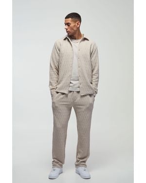 BoohooMAN Long Sleeve Textured Stretch Shirt And Trousers Set - Natural