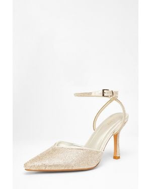 Quiz All Over Diamante Court Heels - Natural