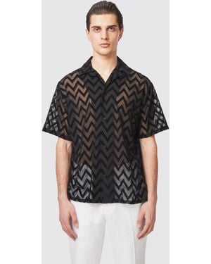 Twisted Tailor Rowan Slim Fit Flocked Mesh Shirt - Black